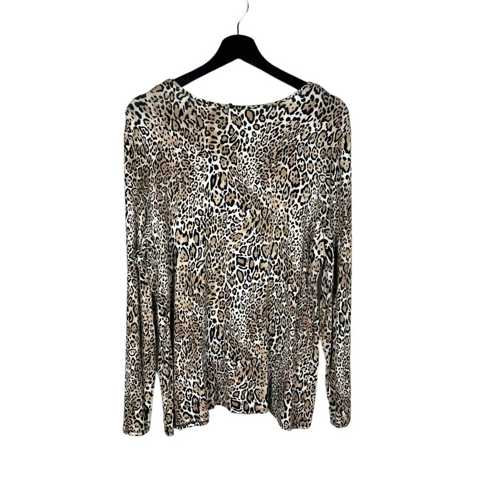 Chicos Ultimate Tee Brown Leopard Print Long Sleeve Top 2 Large - Picture 2 of 6